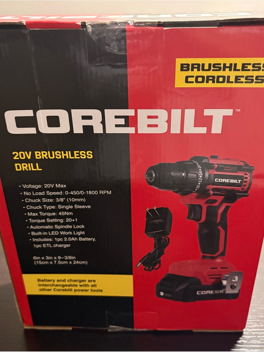 COREBILT 20V Brushless Cordless Drill - Red & Black